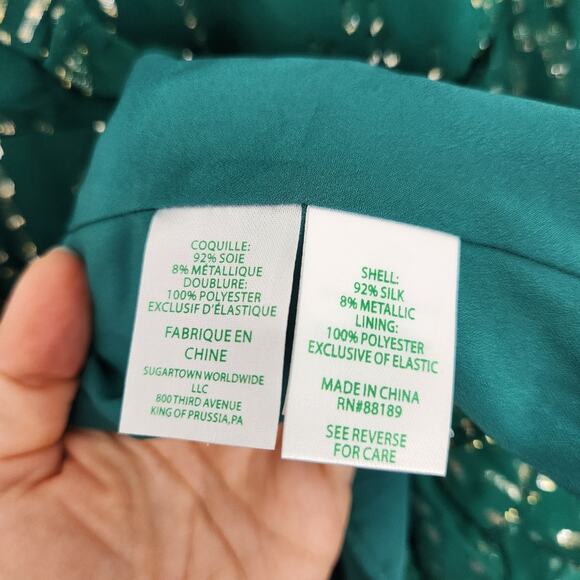 Lilly Pulitzer Birdy Silk Metallic Ruffle Wrap Dress 2 Green Wedding Cocktail - Picture 5 of 9